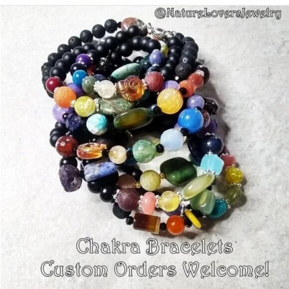 Unique Chakra Bracelet for 6.5-7" Wrists ~ Handpicked Semi-Precious Stone Beads - Picture 6 of 6